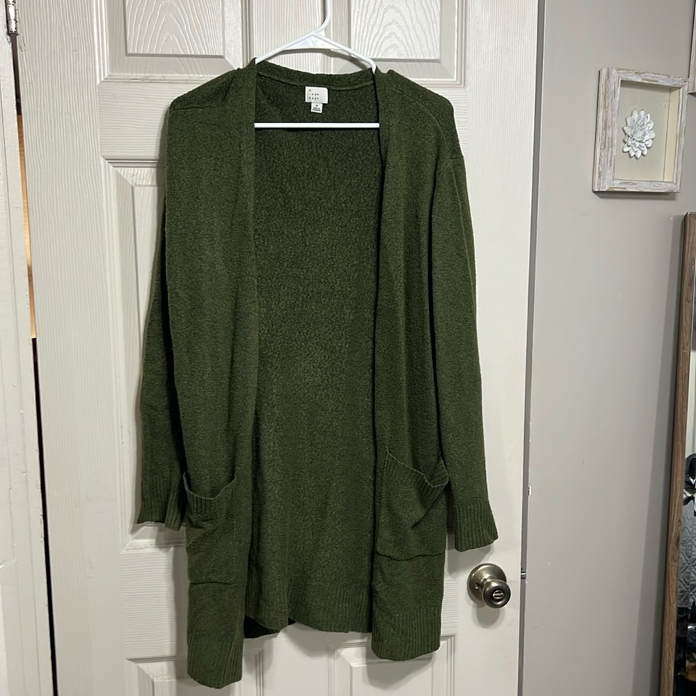 Dark forest green long cardigan